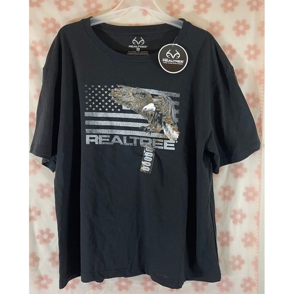 Realtree‎ Eagle Graphic T-Shirt American Flag Camo Outdoors Black Size 2X - Picture 1 of 2
